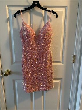 Pink Sequin Mini Dress with Spaghetti Straps